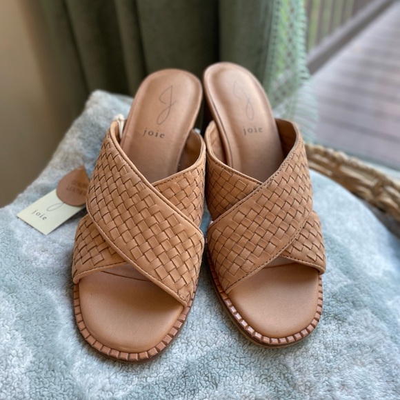Joie Leather Woven Sandals Cross Band Mule/Slide Mid Block Heel - Size 8 - NWT - Picture 4 of 11